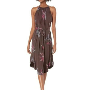 Lucky Brand M brown floral sleeveless halter neck dress with‎ scoop hem